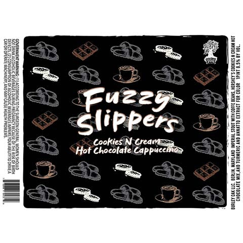 Burley Oak Fuzzy Slippers Cookies N Cream Hot Chocolate Cappuccino