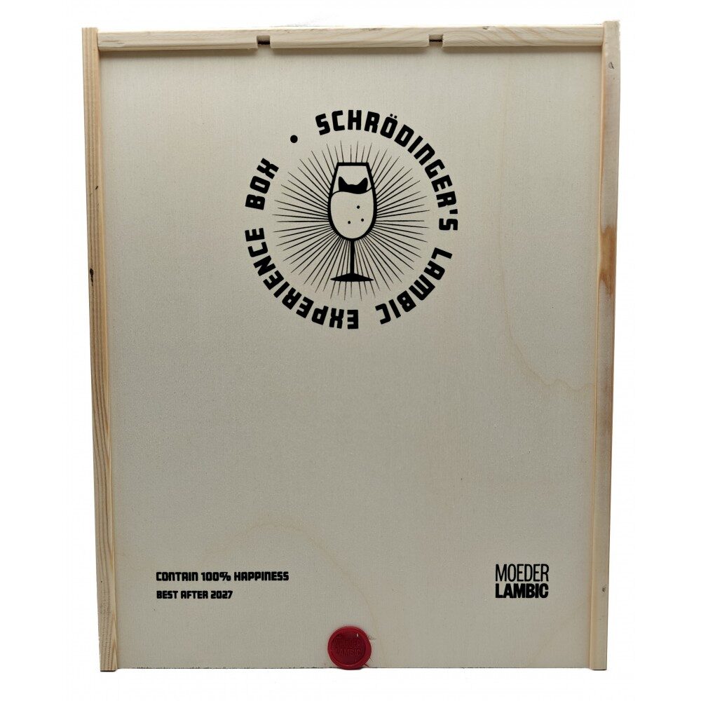 Packaging Moeder Lambic's Schrödinger's Lambic Exp 2025 with box