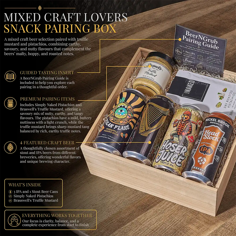 Signature Beer Gift Basket with Pistachios and Truffle Mustard