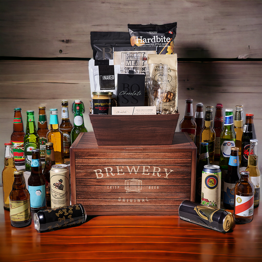 Deluxe Beer Gift Basket with Spicy Mustard and Pretzels